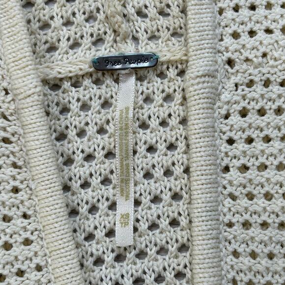 Free People Cream Crochet Knit Hoodie Cardigan Boho Cottagecore XS - Picture 6 of 10